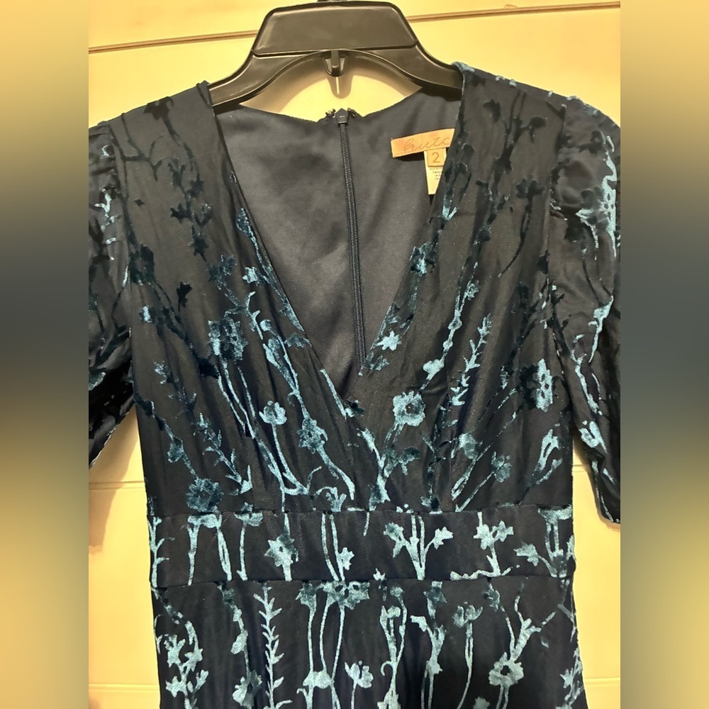Anthropologie Hutch Puff Sleeve Burnt Velvet Midi Dress Womens 2 Blue Midi - Picture 10 of 12